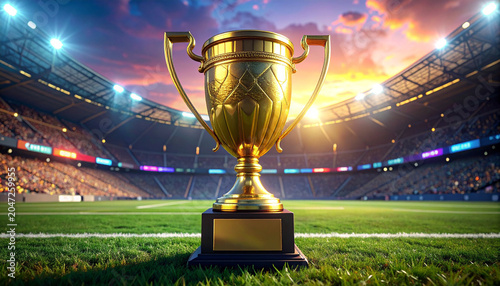 Futuristic golden football trophy