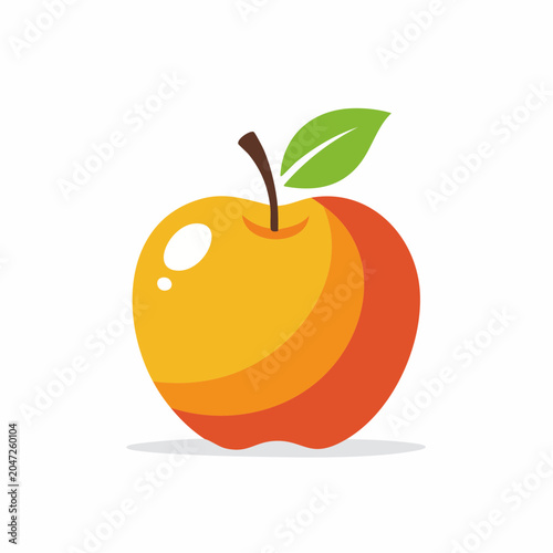 Flat design icon of a stylized apple with a leaf