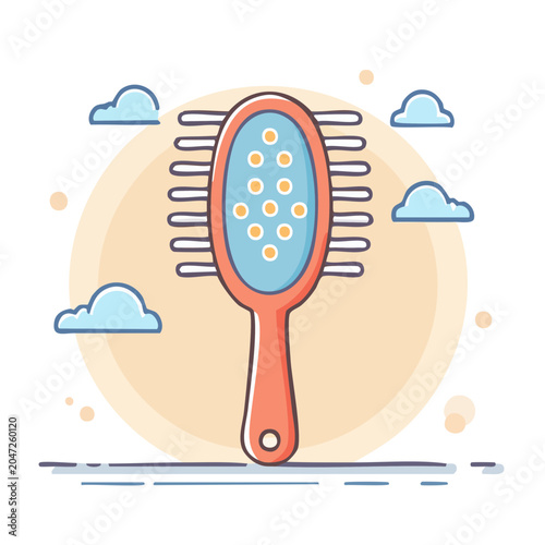 Flat design illustration of a hair brush with clouds
