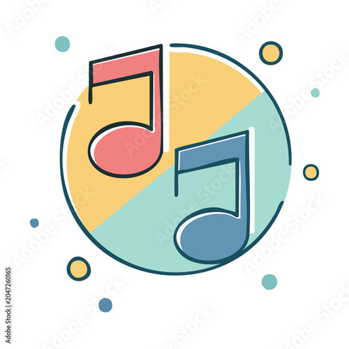Flat design musical notes icon with colorful background