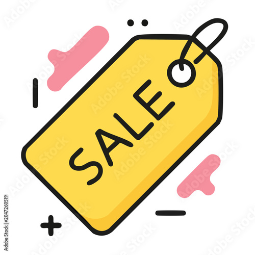 Yellow sale tag icon with abstract shapes