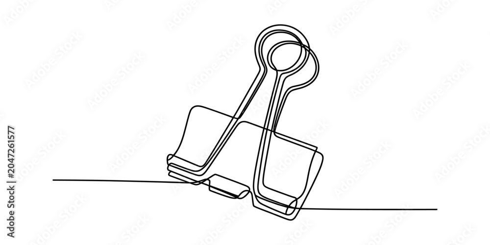 Obraz premium Single line drawing of a binder clip holding papers together on a surface