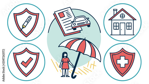 Insurance coverage concept illustration with protection symbols, insurance