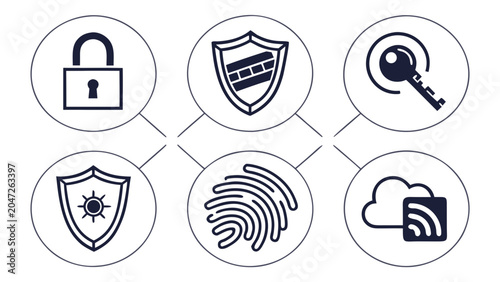 Cybersecurity icons set digital protection and data privacy concepts