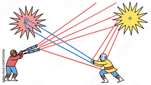 Collaborative data analysis with light beams and geometric shapes, the scene ill