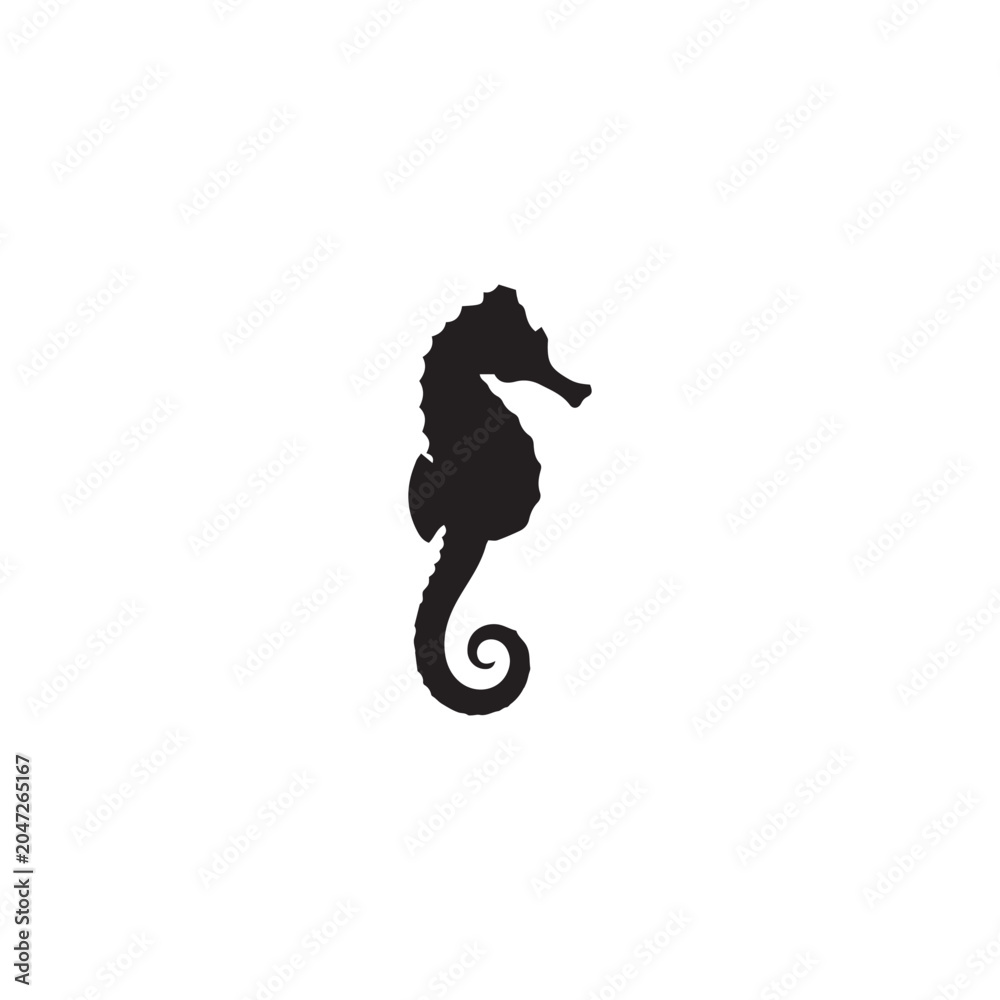Naklejka premium Black silhouette of a seahorse isolated on a white background vector.