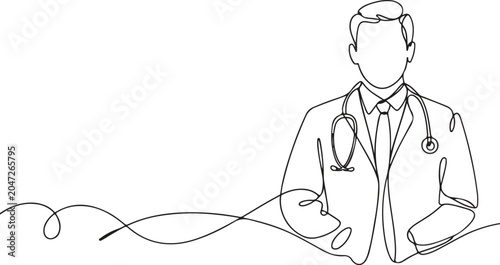 Billede på lærred Continuous line drawing of a doctor with a stethoscope around his neck
