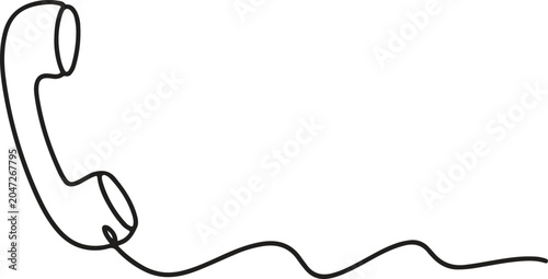 Bild auf Leinwand Black line drawing of a telephone handset with a cord