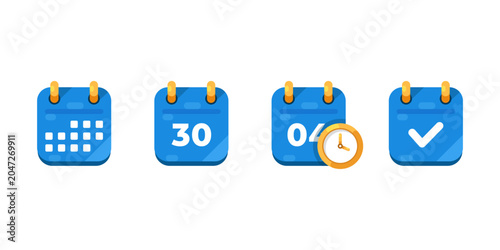 vector illustration of Blue Calendar Icons Set for Scheduling, Date Planning, Reminders and Time Management.