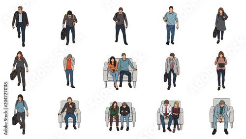 Foto People standing and sitting in various casual and formal attire indoors
