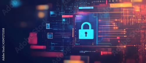 A digital padlock icon represents cybersecurity and data protection in a vibrant tech-themed backdrop. This abstract image highlights the significance of secure connections.