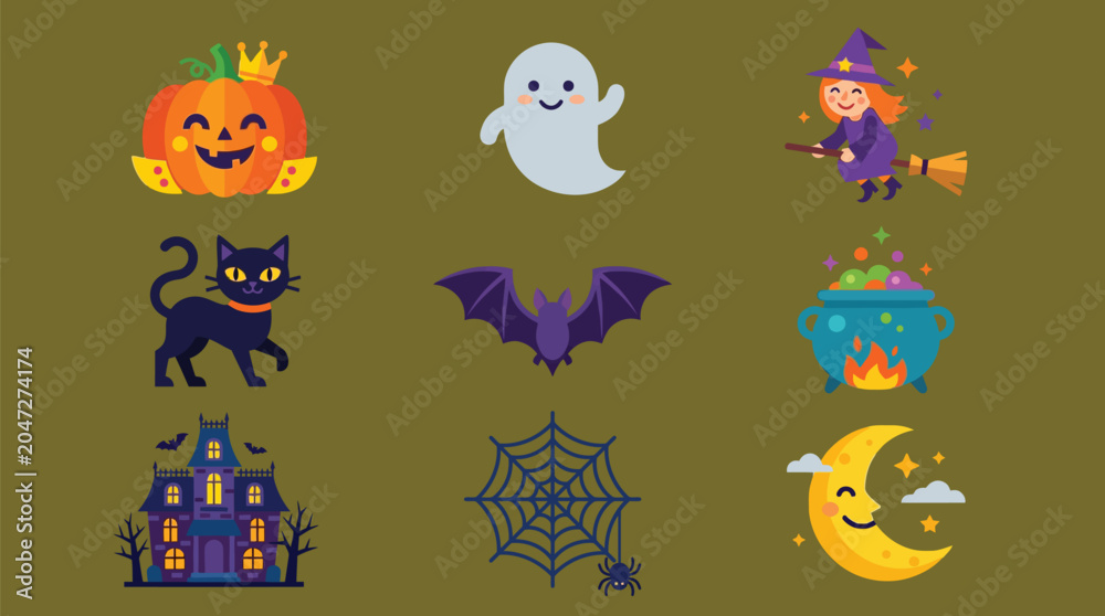 Fototapeta premium Halloween Character Collection Hyper Flat Vector Set