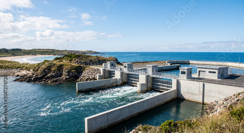 Modern Tidal Energy Facility on Coastline