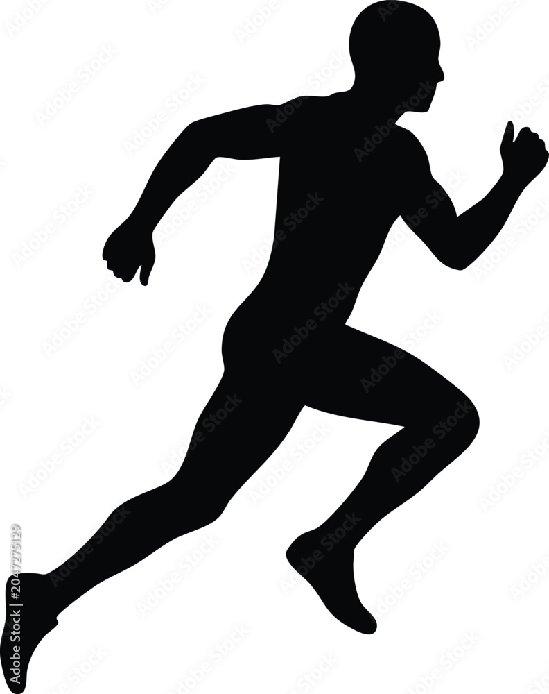 Obraz premium Running Man Silhouette Vector Illustration | Black Athlete Sprint Pose Isolated on White Background