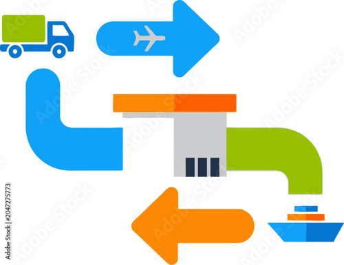 Global Logistics Network - Truck, Plane, Ship Transportation Flow.