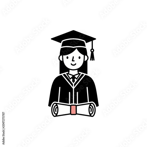 Graduated Female Student Holding Diploma.