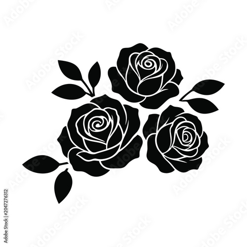 Three Rose Floral Cluster Cutout Silhouette Vector