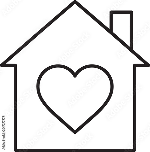Black line icon of a house with a heart