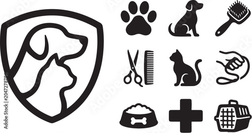 Pet Care and Grooming Services Icon Set Design