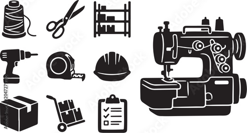 Sewing and construction tools icon set black