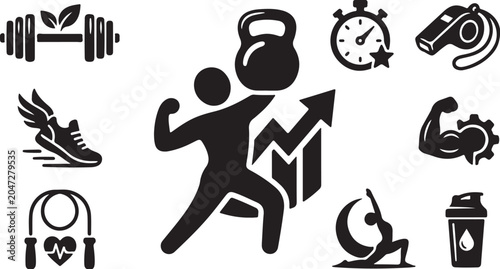 Fitness icons for healthy lifestyle and exercise routine