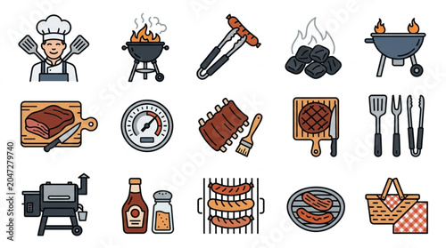 Barbecue and Grilling Illustration Set