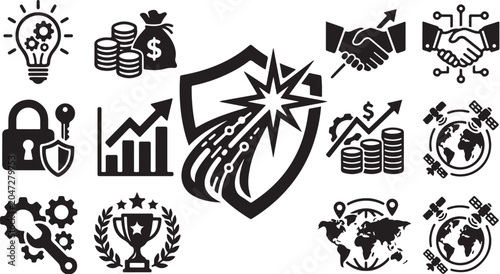 Business Security and Finance Icon Set Vector Graphics