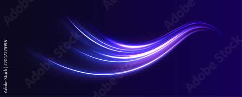 Tableau sur toile Futuristic energy purple, blue wave and glowing light trail ripple on night road