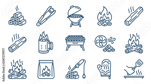 Campfire and Grilling Icon Set