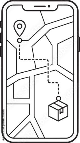 Smartphone with delivery route map on screen
