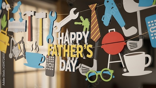 Happy fathers day banner with tools coffee remote control decorations