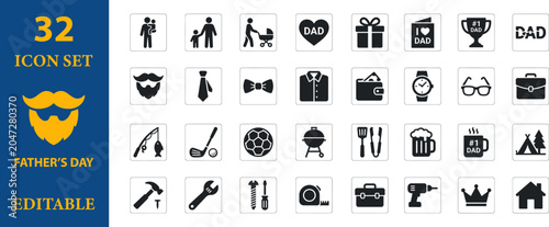 Father's day editable icon set for greeting cards and gifts