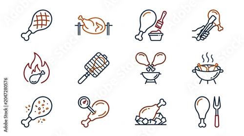 Collection of Chicken Cooking and Serving Icons