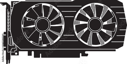 Bilde på lerret Computer graphics card, vector GPU illustration, cooling fans design