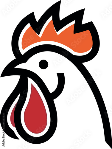 Rooster Head Illustration in Black, White, and Orange