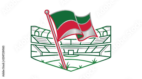 Vector illustration of a stadium with a waving flag isolated on white background