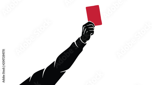 Silhouette of a referee hand holding a red card isolated on white background