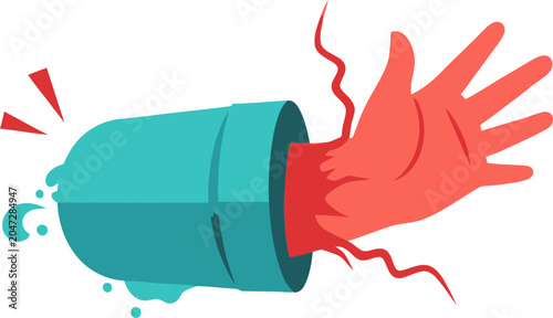 Fotografija Hand caught in a jar, cartoon illustration of an accident.