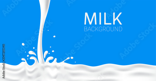 Milk splash background with pouring fresh milk on blue background  vector illustration