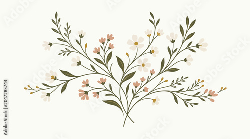 Delicate floral botanical illustration branch.