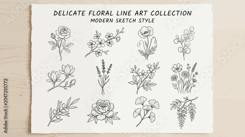 Delicate Floral Line Art Collection.