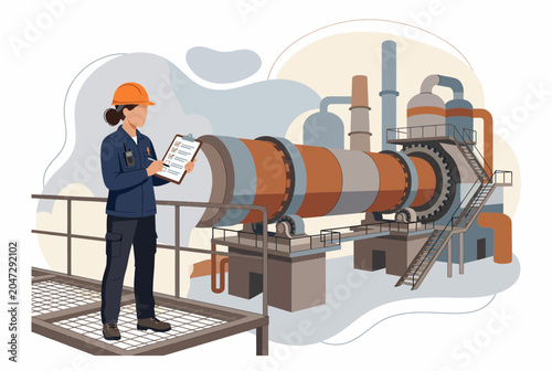 Bild auf Leinwand Professional female safety inspector checking industrial equipment