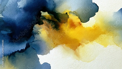 Navy Blue Golden Yellow Watercolour Wash Abstract Background