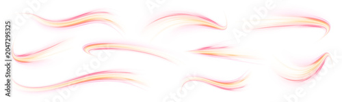 Neon colours waves flow along fast expressway. Futuristic motion effects show energy and movement lines set. Vector illustration png.