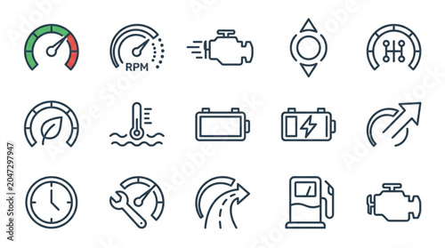 Car Dashboard and Vehicle Maintenance Icons Set