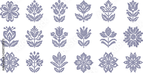Foto Collection of floral botanical vector icons featuring stylized flower silhouette