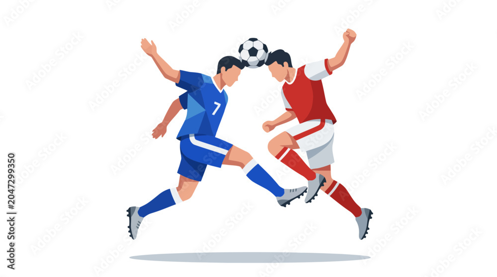 Fototapeta premium A professional vector artwork depicting a referee holding up a card to two soccer players in action on a field during a match.