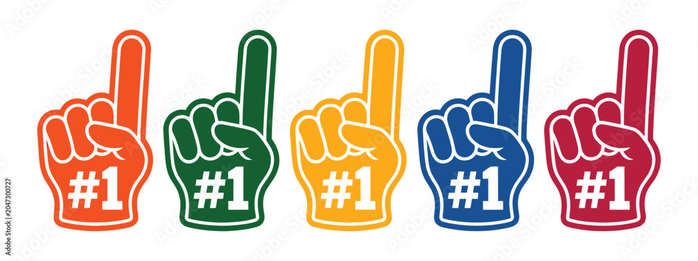 Fototapeta premium Foam Fingers Number One Icons Featuring Sports Fan Hand Gestures, Team Support Symbols and Celebration Graphics