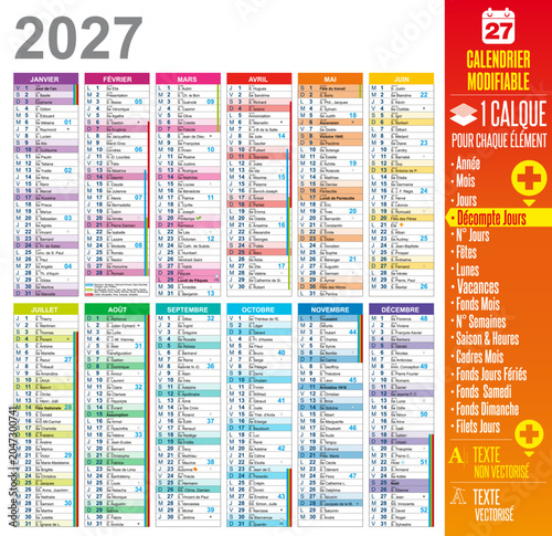 Calendrier 2027 modifiable avec calques