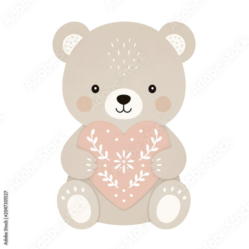 北欧風デザインのハートを持ったクマのイラスト